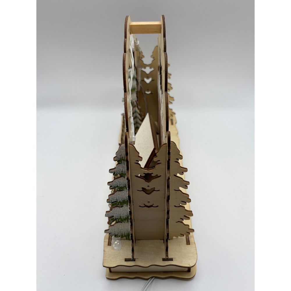Light Up Wooden Nordic Style Christmas Village Arch Music Box Snowman Deer - Picture 10 of 14
